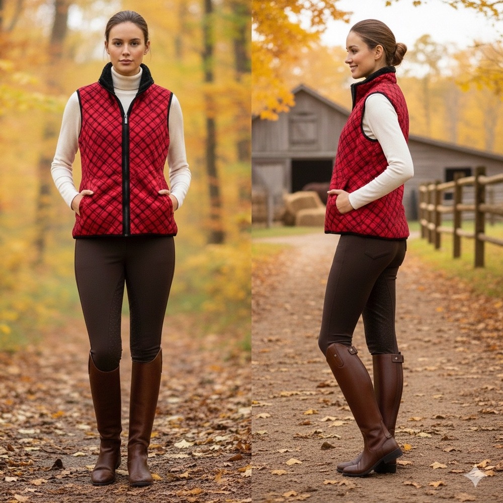 Karen Scott Sport Vest‎ Women Red Plaid Fleece Sherpa Lined Medium